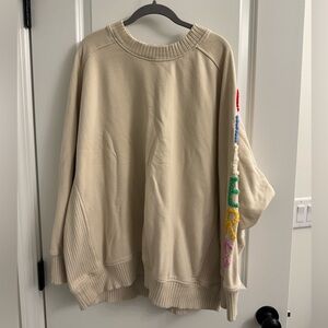 Aerie Cream Sweatshirt with Colorful Sleeve CHEERS